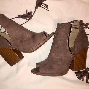 Altar’d State Taupe open toe wedge booties